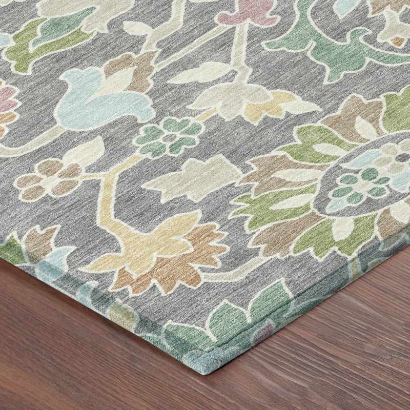 Machine Washable Indoor/Outdoor Chantille ACN2587 Floral Rug, 1'8" x 2'6", Gray