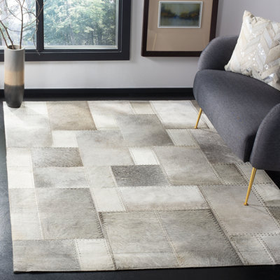 Studio Leather Hand Woven Leather With Felt Geometric Rug