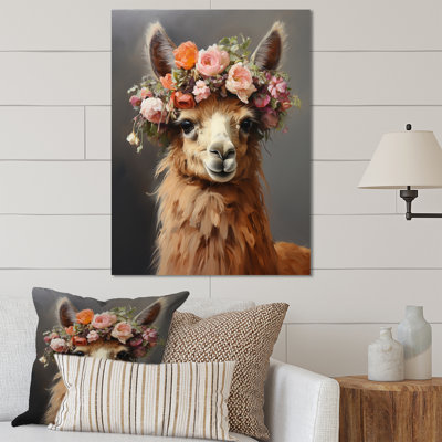 «Flower Crown Llama Wonder I», art mural animal en métal