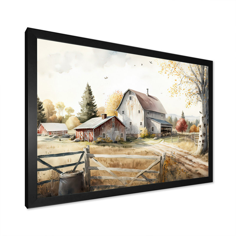 «Beautiful Barn In Spring II», art mural sur toile paysage de grange, H 24 po x l 32 po, Cadre photo unique, Noir