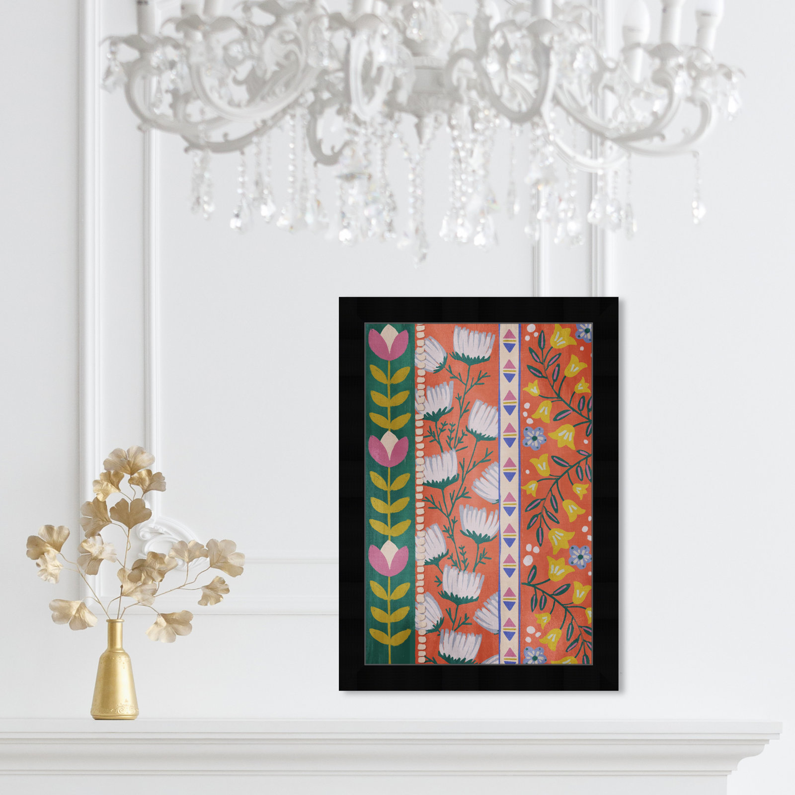 Colorful Floral Pattern by Birch Lane™ - Picture Frame Print, Black, 17" H x 12" W
