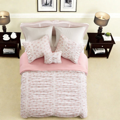 Ensemble de literie rose simple pour lit simple et simple TG, 3 pièces en microfibre froncée, chambre à coucher à motif floral