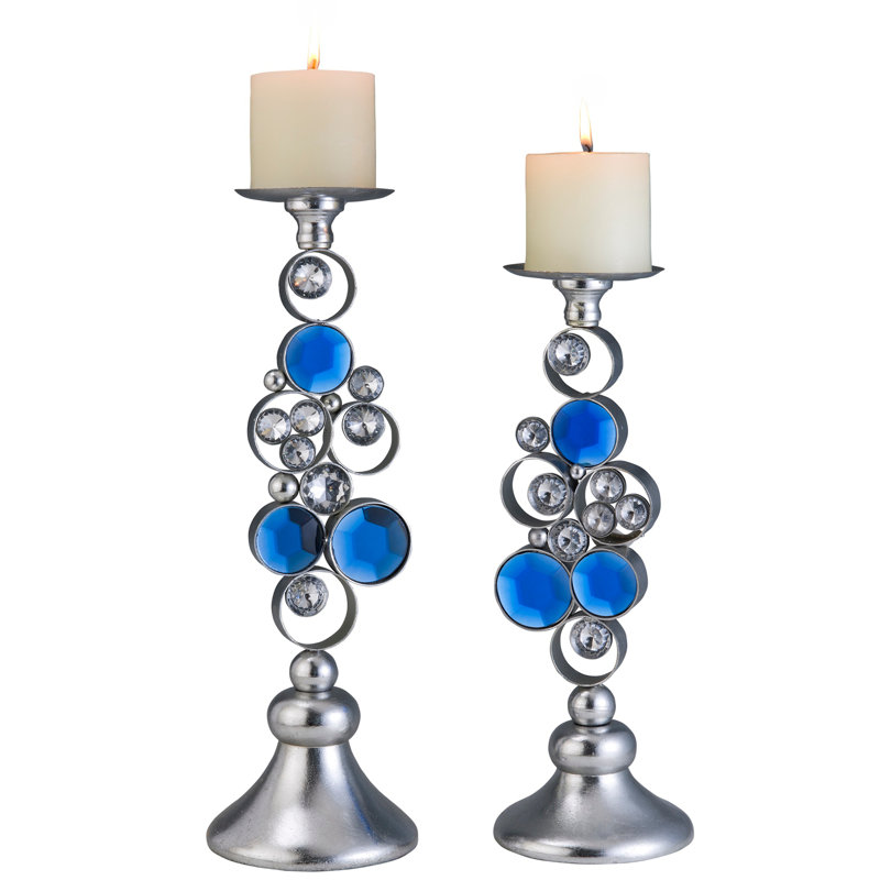 14" and 16" Tall Polyresin" Dazzle" Candleholder, Silver finish (Set of 2)
