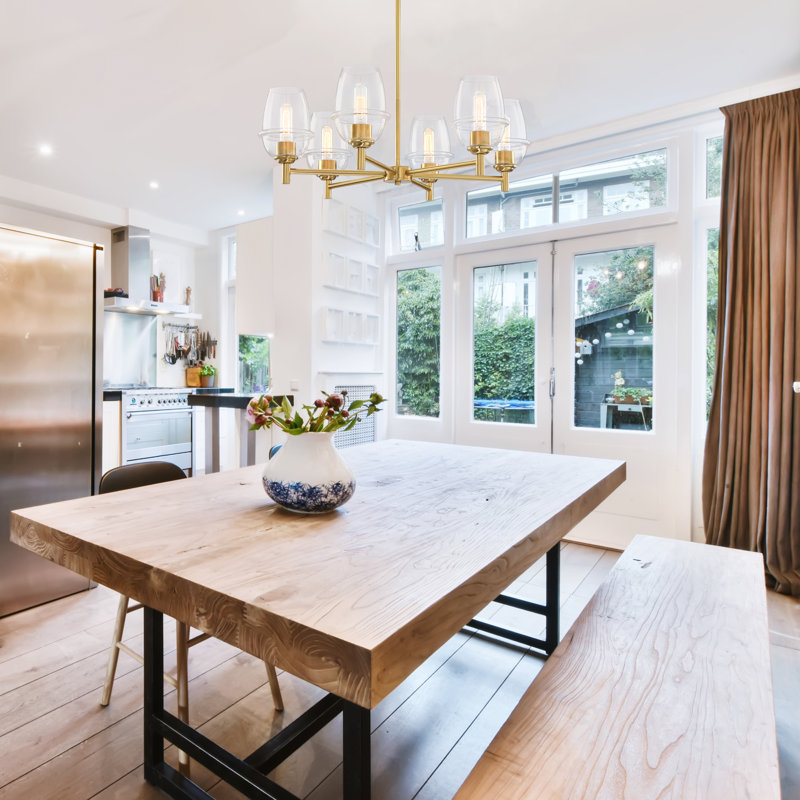 Dolena 6 - Light Steel Dimmable Shaded / Spider Chandelier, Brushed Gold