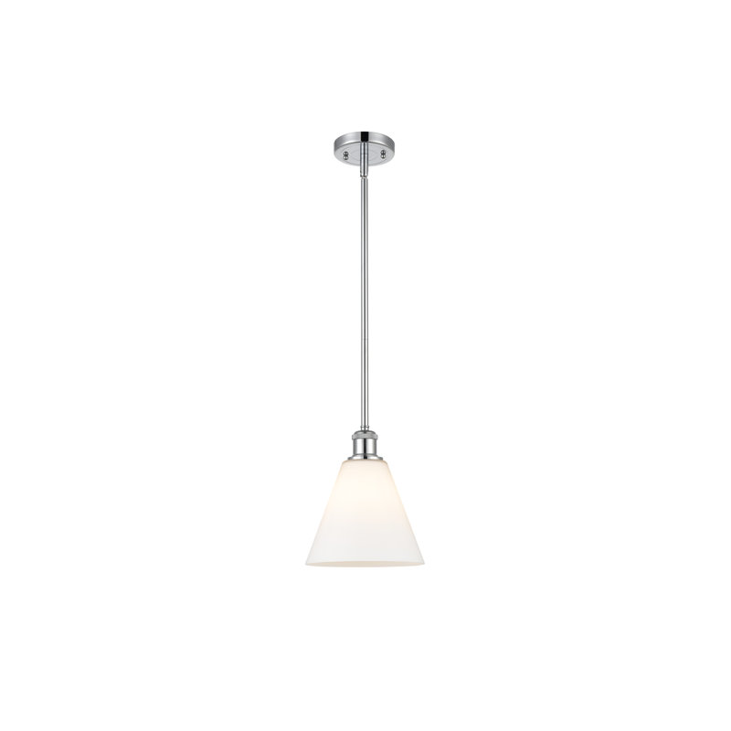 Luminaire suspendu sphérique à 1 lumière Allean, Blanc mat, H 42,75 po x l 8 po x P 8 po, Chrome poli