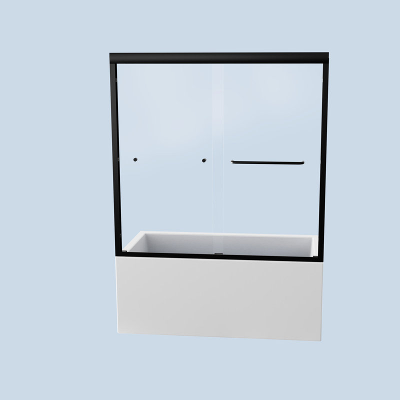 Porte de douche de baignoire noire matte, verre trempé de 6 mm, double coulissement de dérivation, optimisation de l'espace semi-l 56 à 60 po x H 58 po, finition