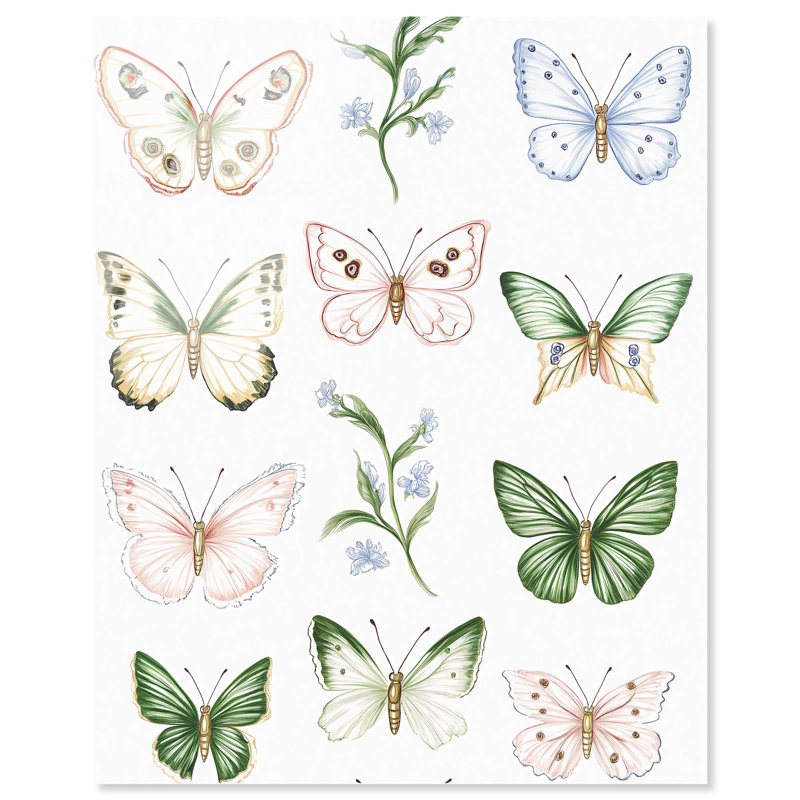 "Butterfly Collection", reproduction d'art acrylique sur toile par Art Remedy, H 45 po x l 36 po