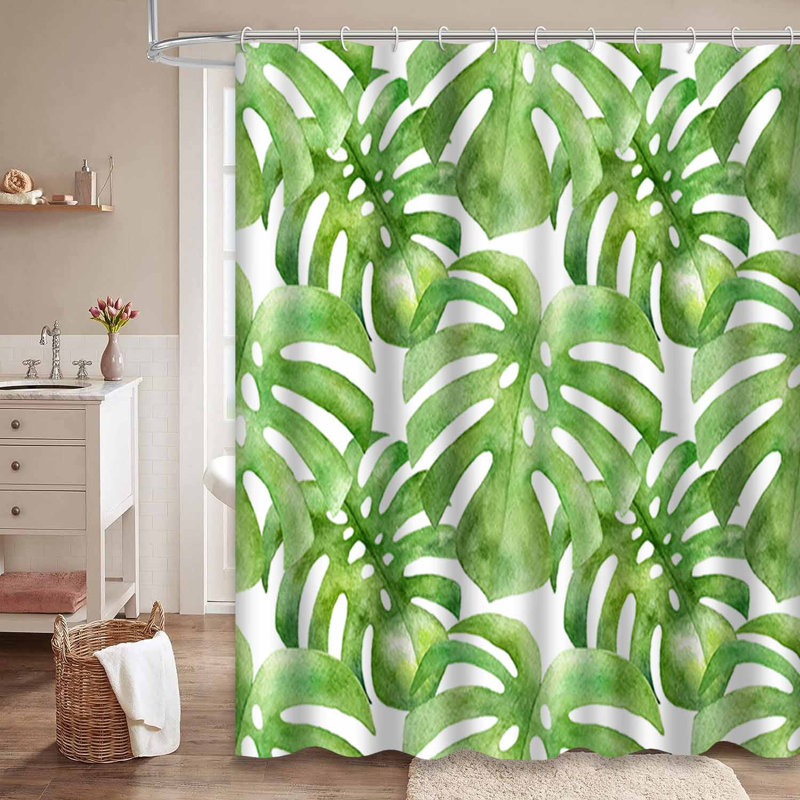 Rideau de douche à 12 feuilles avec aquarelle Monstera, L 72 po x l 84 po