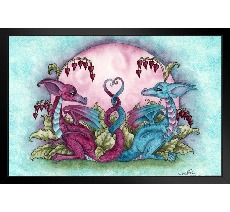 Love Dragons Pink Blue Dragon Couple by Amy Brown Heart Wrapped Tails Valentines Day Happiness Black