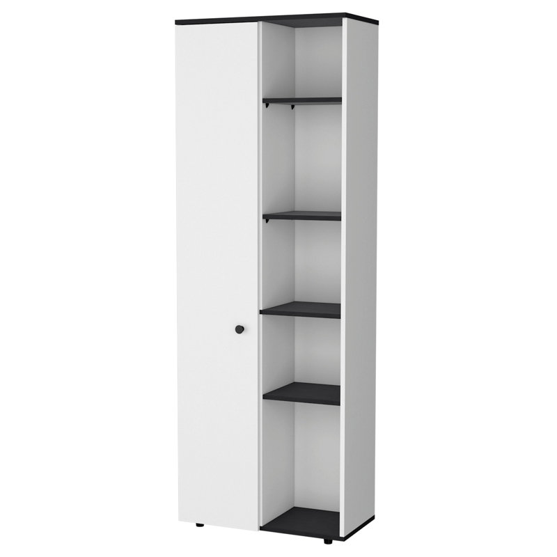 Contemporary Wood Kitchen Pantry In White And Black With Optimized Shelving 10-Shelf For An Organized Space, White/Black