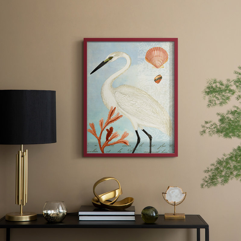 Blue Heron, reproduction encadrée - bois massif, H 21 po x l 17 po, Rouge