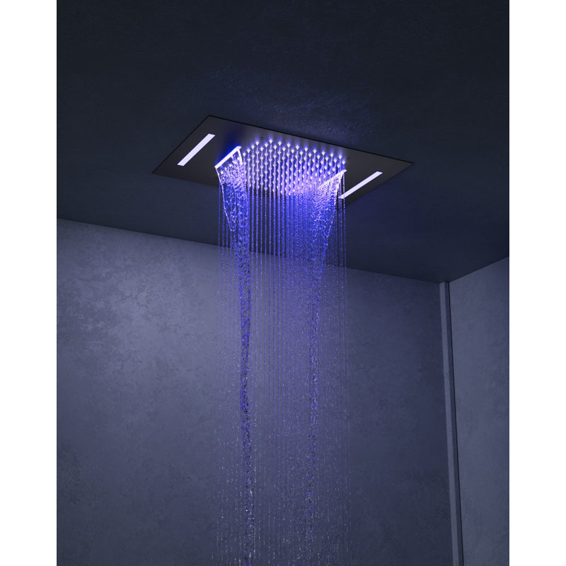 Système de douche à pluie thermostatique à DEL, pomme de douche à fixation au plafond avec douchette, Noir mat