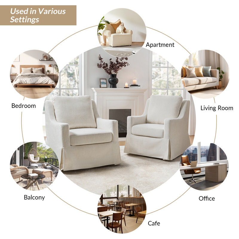 Wimberly 29.5" W Polyester Swivel Rocking Armchair, Ivory Polyester