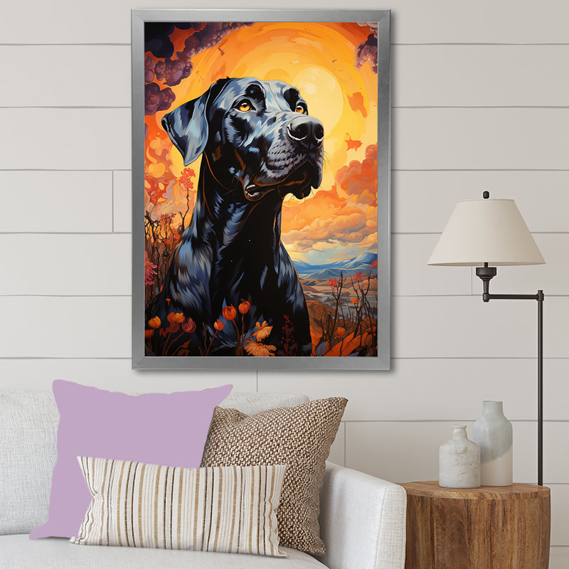 «Dog Great Dane Grandeur I» sur toile, Cadre simple argenté, H 44 po x l 34 po x P 1,5 po