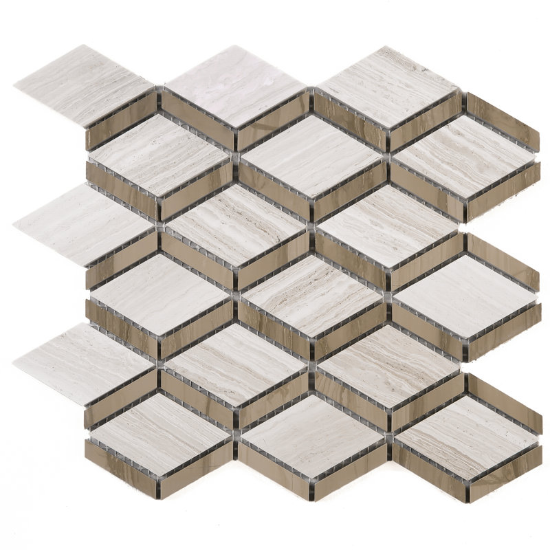 Emperador Natural Stone Grid Marble Look Mosaic Wall Tile, Beige