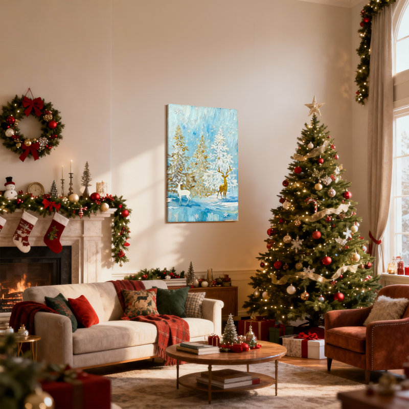 Ensemble de 3 impressions sur toile de Noël, forêt d'hiver, cerf et flocons de neige, H 30 po x l 20 po