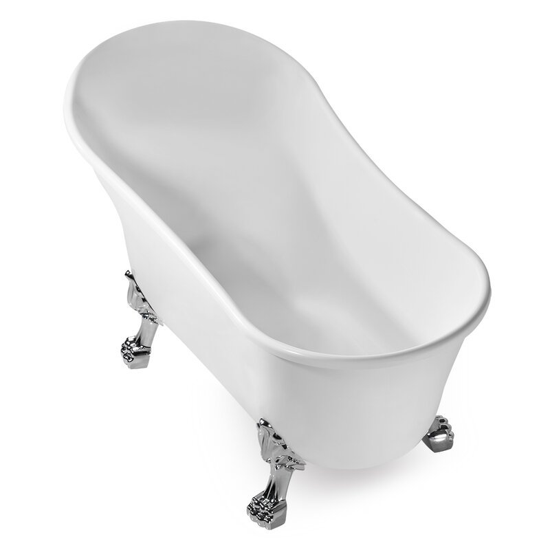 55" Streamline Clawfoot Soaking Acrylic Bathtub, Polished Chrome, Polished Chrome