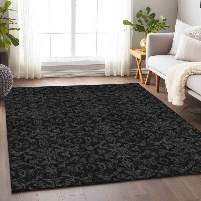 Tapis gris Prisco lavable à la machine de qualité supérieure, Rectangle 10 pi x 14 pi