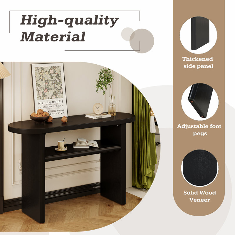 Elegant Minimalist Console Table with Rounded Edges, Black