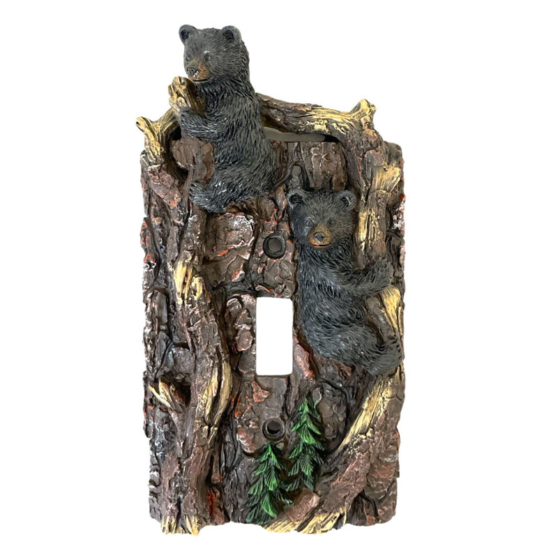 Resin Rustic Single Toggle Switch Cover Black Bear with Tree Branch Design