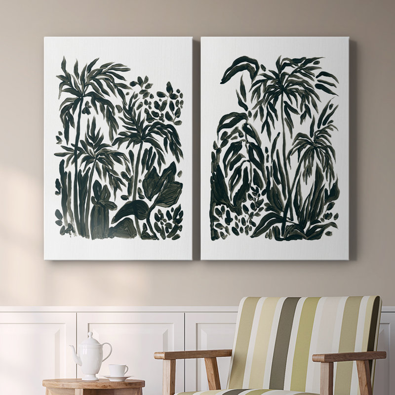 Encre Jungle III - Toile tendue avec châssis de qualité supérieure - Prêt à accrocher, H 60 po x l 80 po