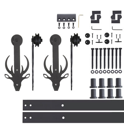 Black Steel Double Door Barn Door Hardware Kit Standard Double