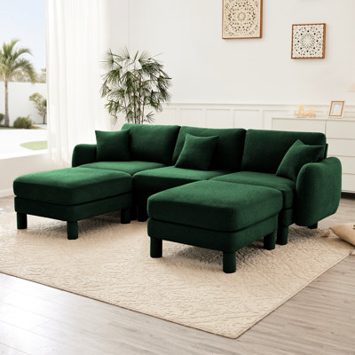 Canapé modulaire moderne en U à 3 boucles avec 2 repose-pieds et pieds cylindriques, coussins décoratifs pour la détente