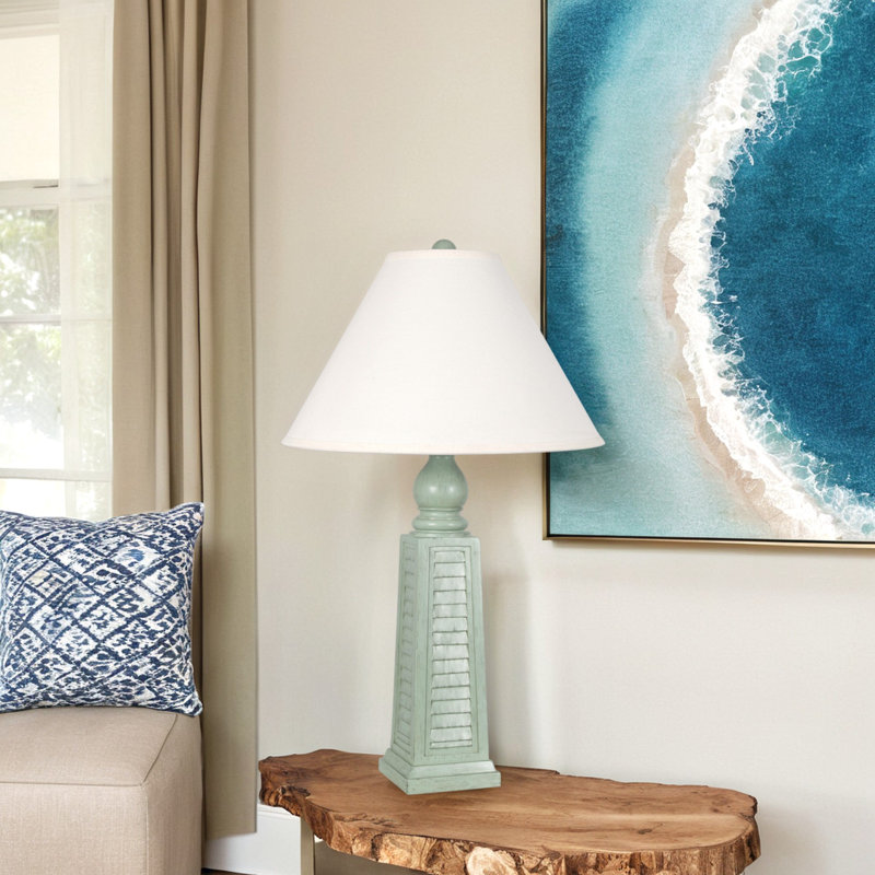 29" Shutter Table Lamp with Shade, Light Aqua