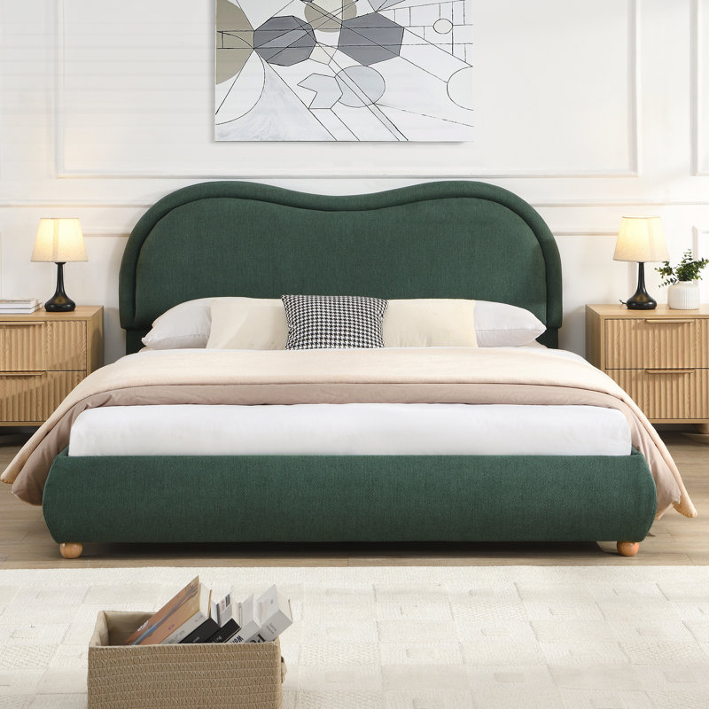Base de lit tapissier grand format, Grand lit, Vert olive