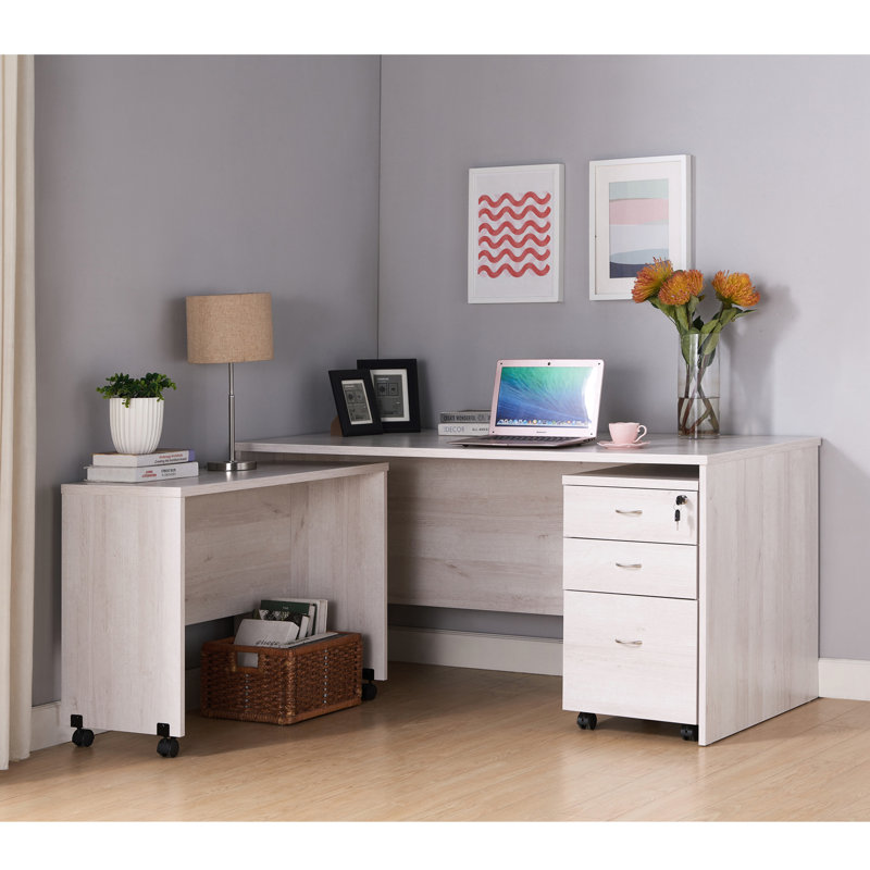 Bureau d'ordinateur en chêne blanc de style Mid-Century avec personnage mobile et roues verrouillables