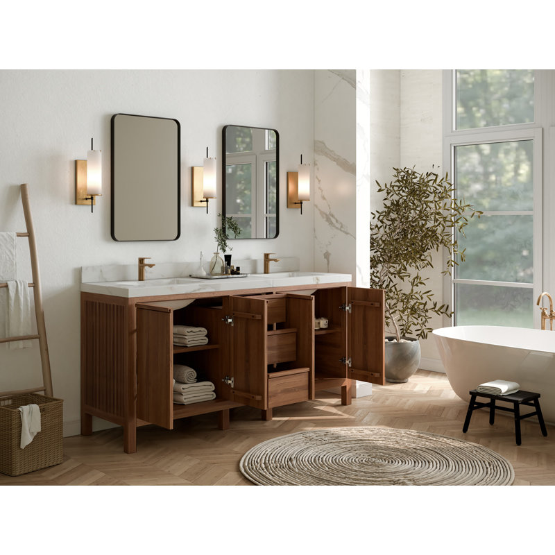 Teck Elizabeth de 72 po X P 22 po Meuble-lavabo double en D naturel foncé avec quartz Cove Edge