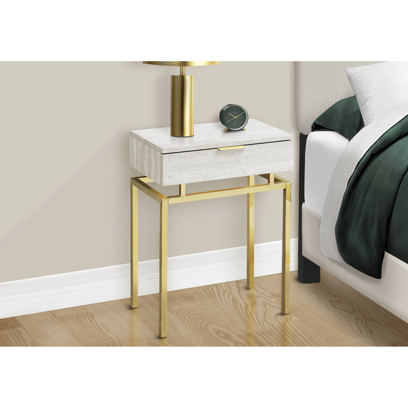 Table de bout polyvalente avec tiroir en stratifié de marbre beige et poignée en métal doré, rangement pour le salon, tiroir à cadre d'appoint en marbre, style moderne comme côté ou