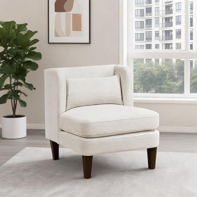 Fauteuil moderne avec accoudoirs en velours côtelé de finition beige, Blanc