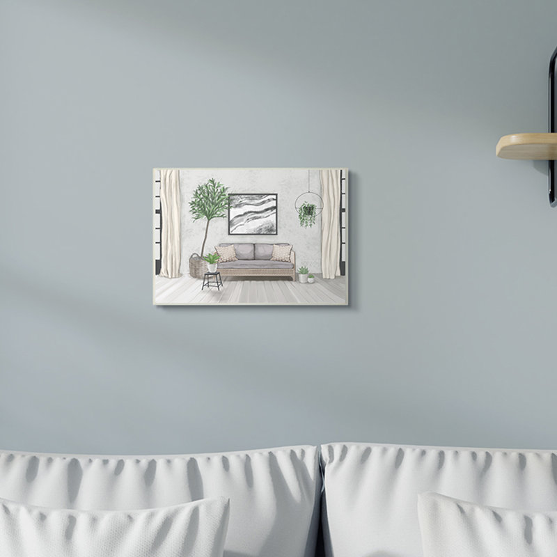«Modern Living Room Interior Design Green Grey», impression, H 10 po x l 15 po, Plaque murale