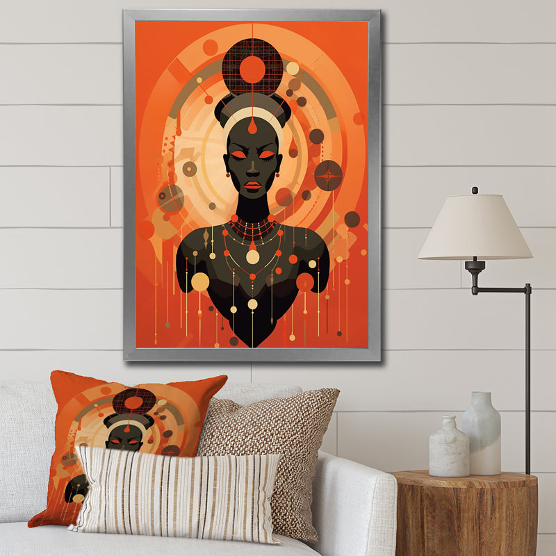 Illustration de la déesse tribale africaine I, H 40 po x l 30 po x P 1,5 po, Cadre simple argenté