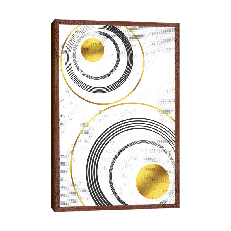 Geometric Art No. 7 Gold by Melanie Viola - Print on Canvas, 152.4cm H x 101.6cm W x 3.81cm D, Classic Brown Wood Framed