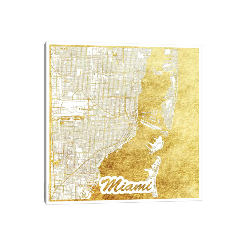 Miami Leaf Urban Blueprint Map by Hubert Roguski - Wrapped Canvas Print, 30.48 cm H x 30.48 cm W