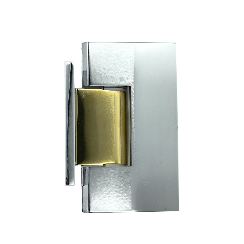  Charnière de porte de douche à fixation murale réglable en verre de la série Maxum avec plaque arrière courte en chrome poli avec détails en laiton