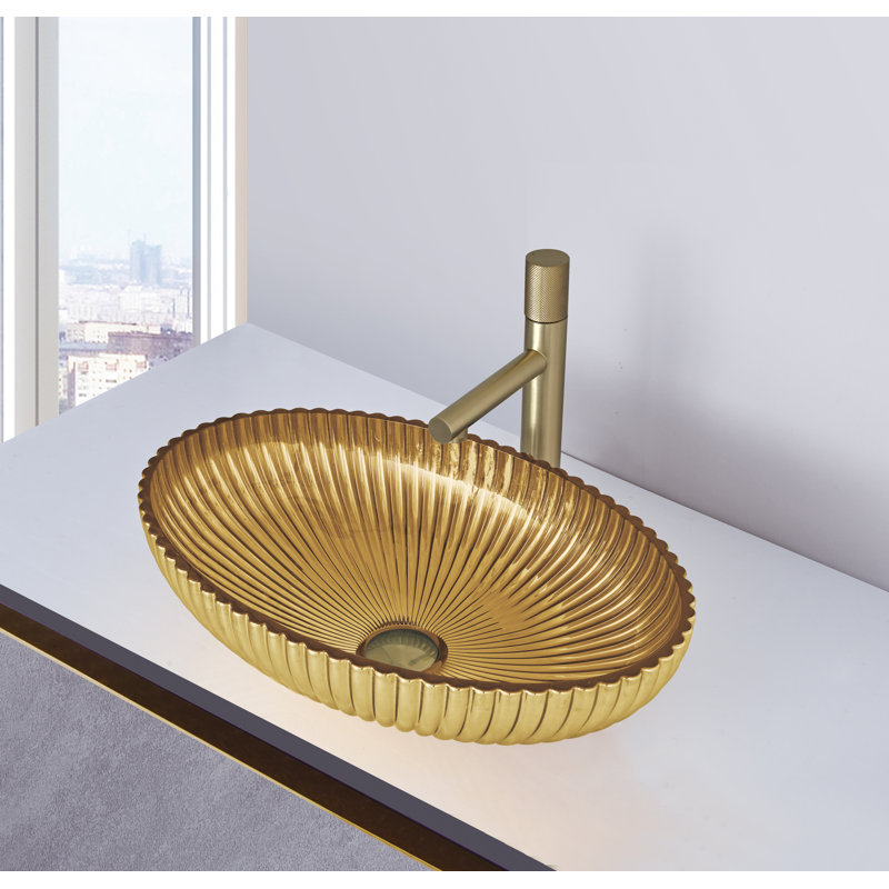 Majestic 21" Glass Oval Vessel Bathroom Sink, Gold