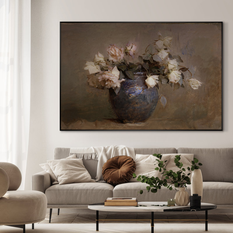 Art mural rétro dans un vase, impression de nature morte florale impressionniste pour chambre à coucher, impression d'art mural encadré très grand (assemblage requis)