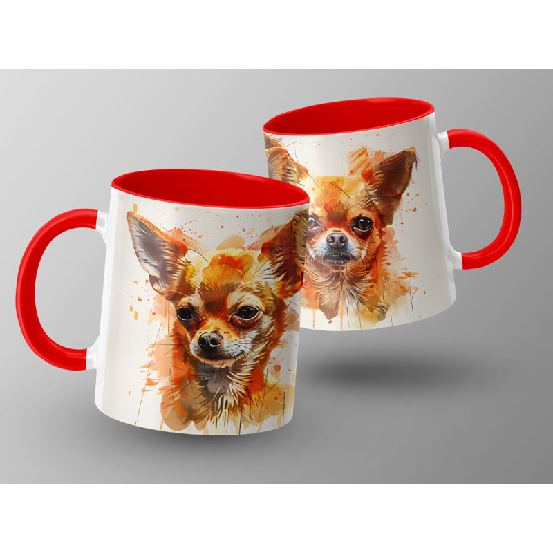 11oz Watercolour Chihuahua Dog Design Coffee Mug, Red, 3