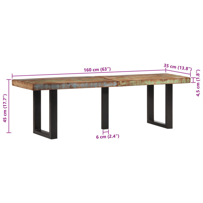 Banc vidaXL et bois massif récupéré, Multicolore / noir