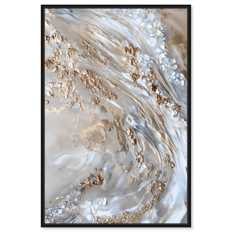 «Parchment Tide Canvas Elegant Gold Abstract» par Art Remedy, Cadre noir, H 55 po x l 37 po