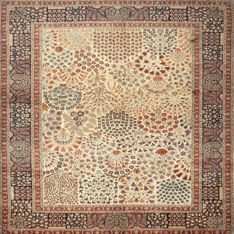 Tapis traditionnel beige / brun, Carré 5 pi