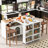 Rolling Kitchen Island With Led Lights, Ports, White, Compact Design Rectangular Wheels - Extended Tabletop, 2 Fluted Doors, Storage Compartment, White-1442080755