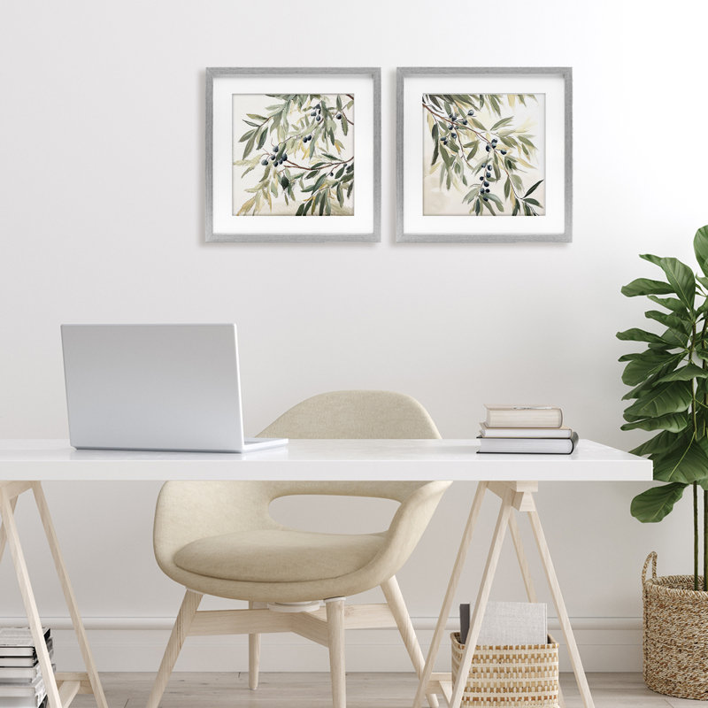 Olive Branches in Pastel, ensemble de 2 reproductions encadrées sous verre, design par Mona Grace, H 13 po x l 13 po
