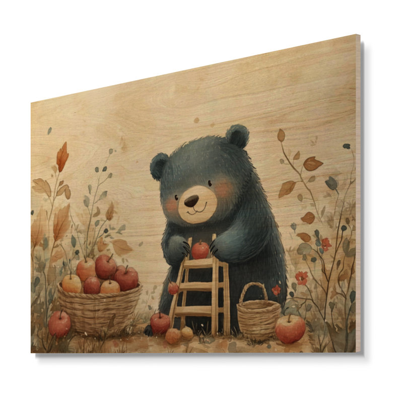 Journée de la cueillette des pommes - Décoration murale en bois Ours, H 18 po x l 24 po, Rectangulaire