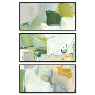 «Drifting Fields III - Ira Colmeva», grande reproduction sur toile encadrée de 3 pièces par Art Remedy, cadre noir, 40 x 20