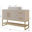 Meuble-lavabo moderne de 47,2 po avec accents dorés, lavabo vasque en céramique, matériau à eau, base de rangement intelligente pour base de salle de bain, drain réglable