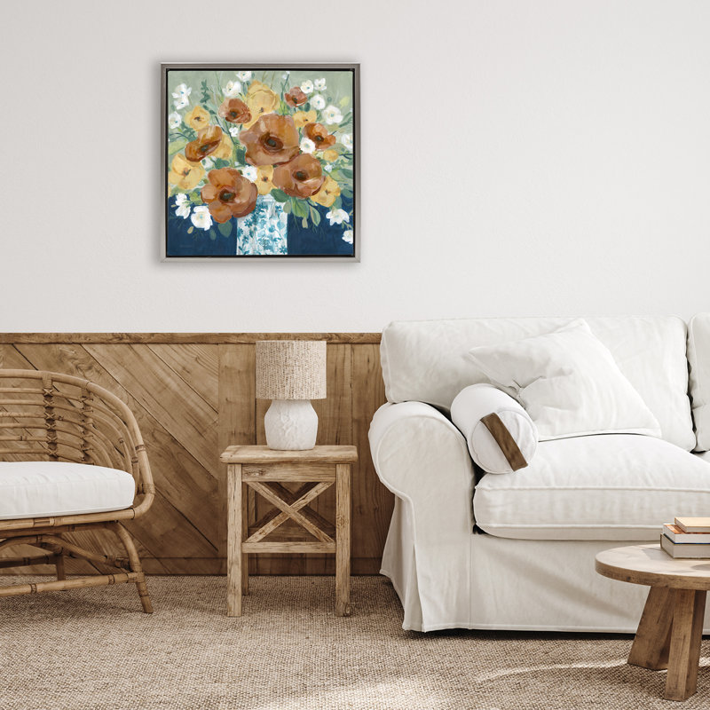 Cadre flottant «Bold Poppies Orange Flowers» par Carol Robinson, H 18 po x l 18 po, Cadre flottant gris lustré